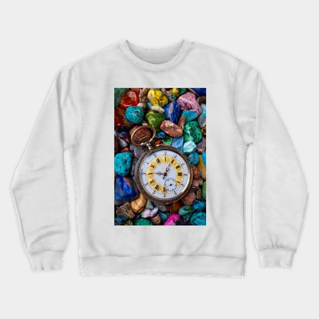 Old Pocket Watch On Polished Stones Crewneck Sweatshirt by photogarry